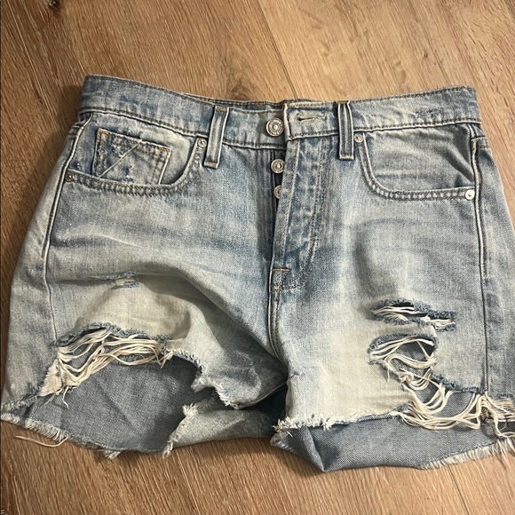 7 For All Mankind Light Blue Distressed Jean Shorts - Picture 1 of 3